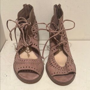 Vince Camuto Lace-Up Tan Block Heels